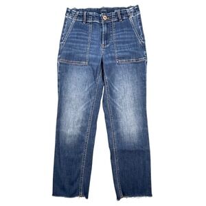 J. Jill Blue High Rise Straight Leg Utility Patch Pocket Jeans Womens 4P